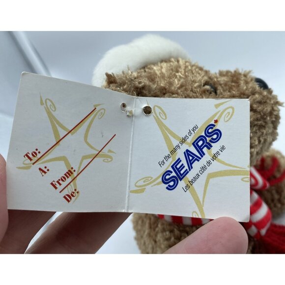 Sears Kringle Brown Bear Beanie Plush Red Santa Hat Striped Scarf Christmas 8 in - Picture 4 of 11